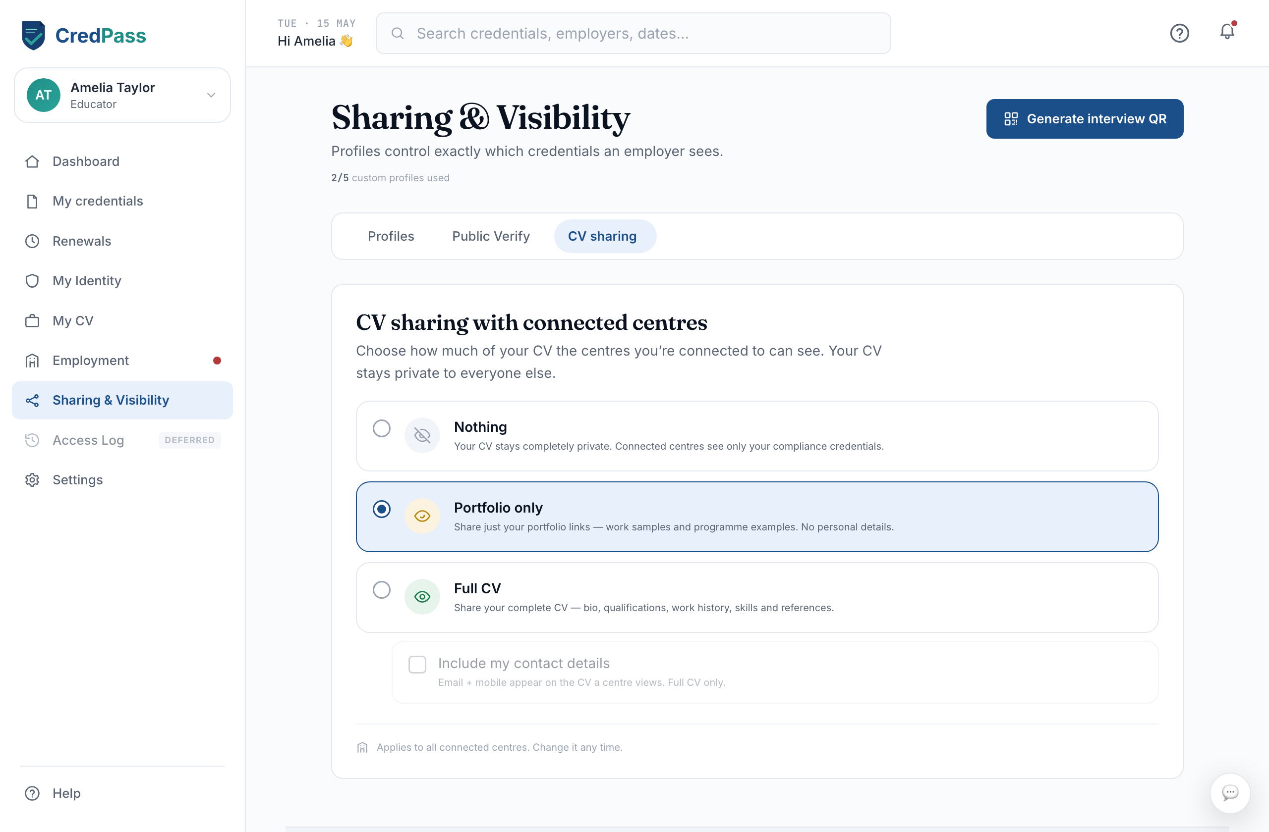 CV sharing options