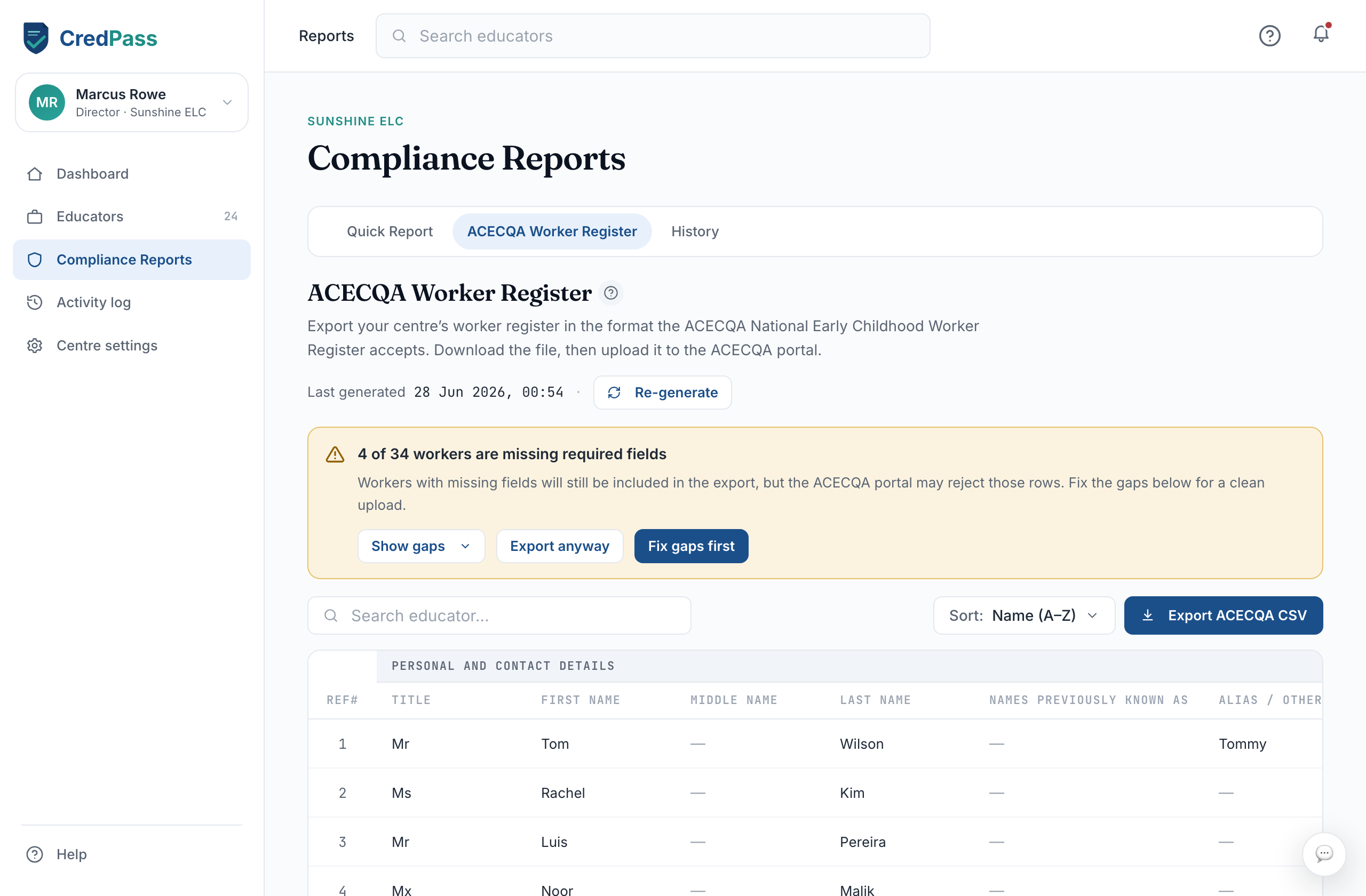 The ACECQA Worker Register export