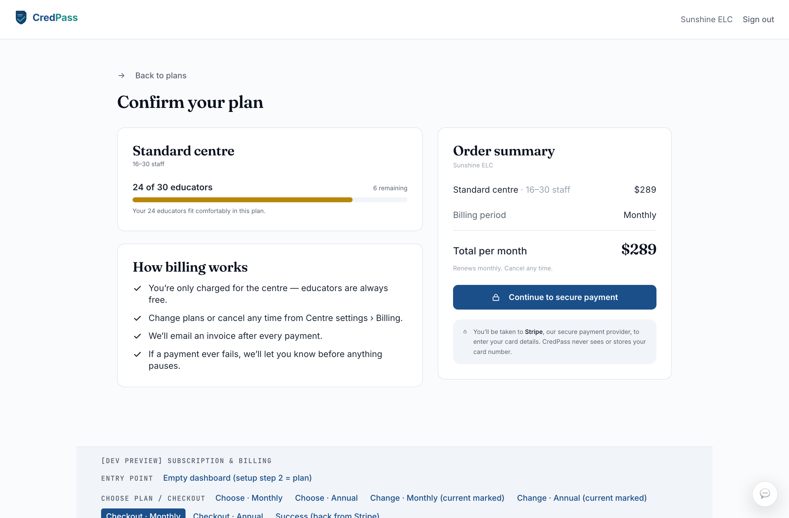 The checkout screen