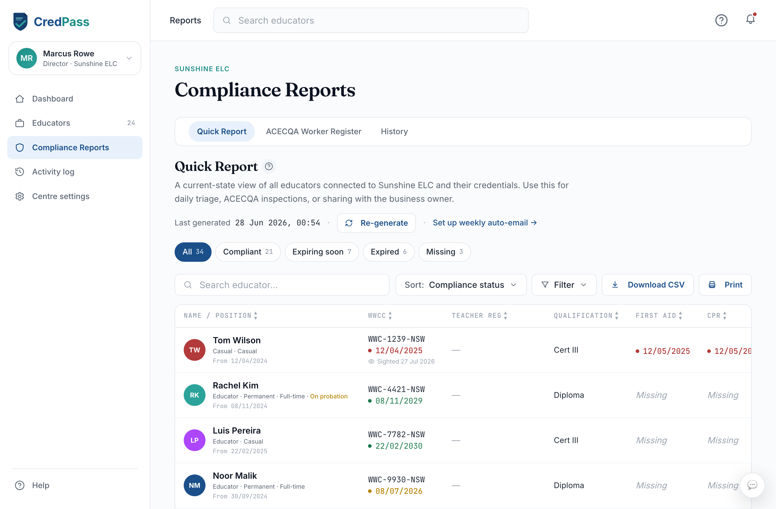 The Quick Report grid