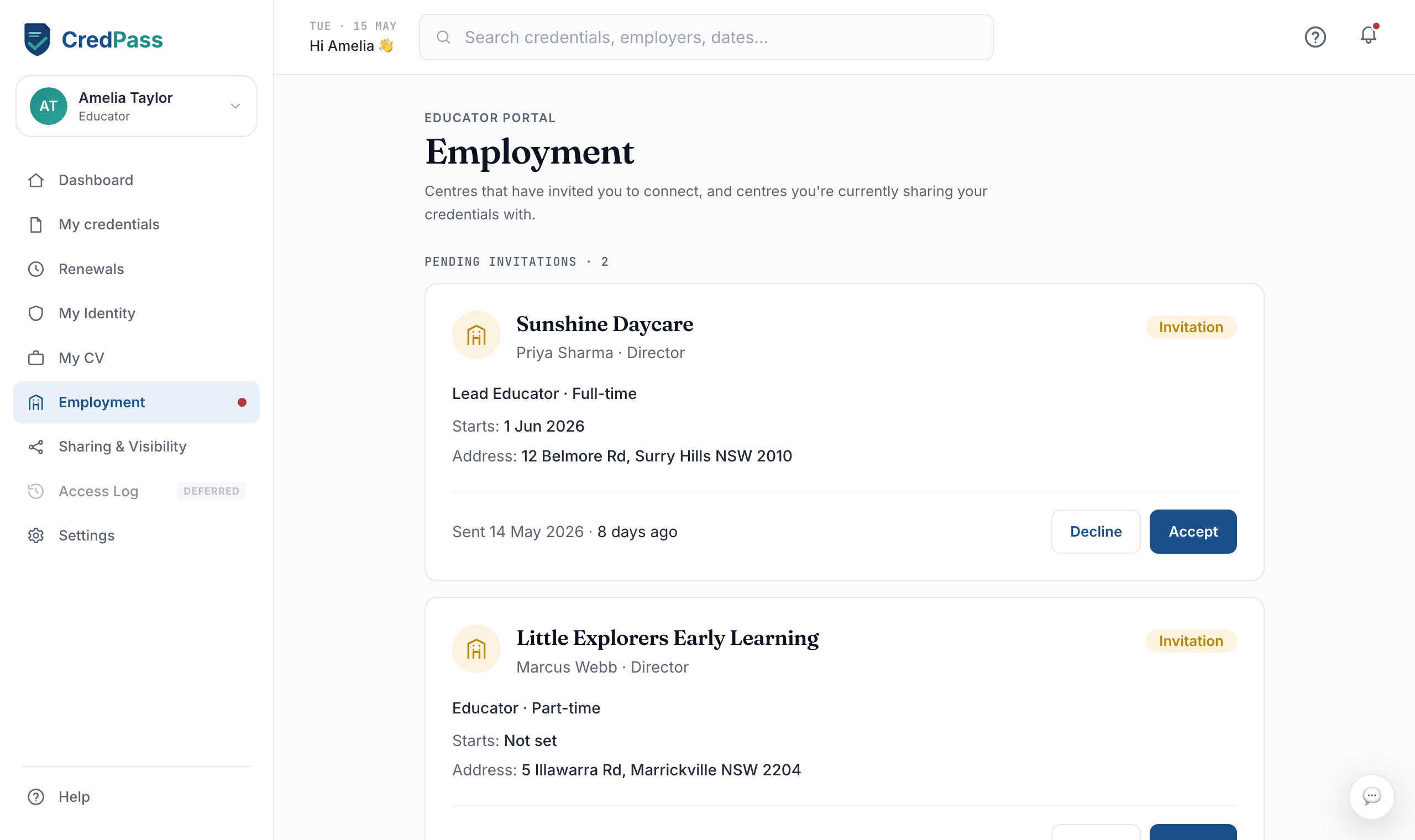The Employment page