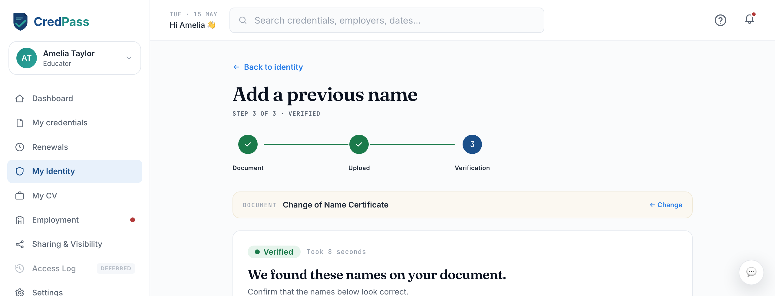 The confirmed identity view