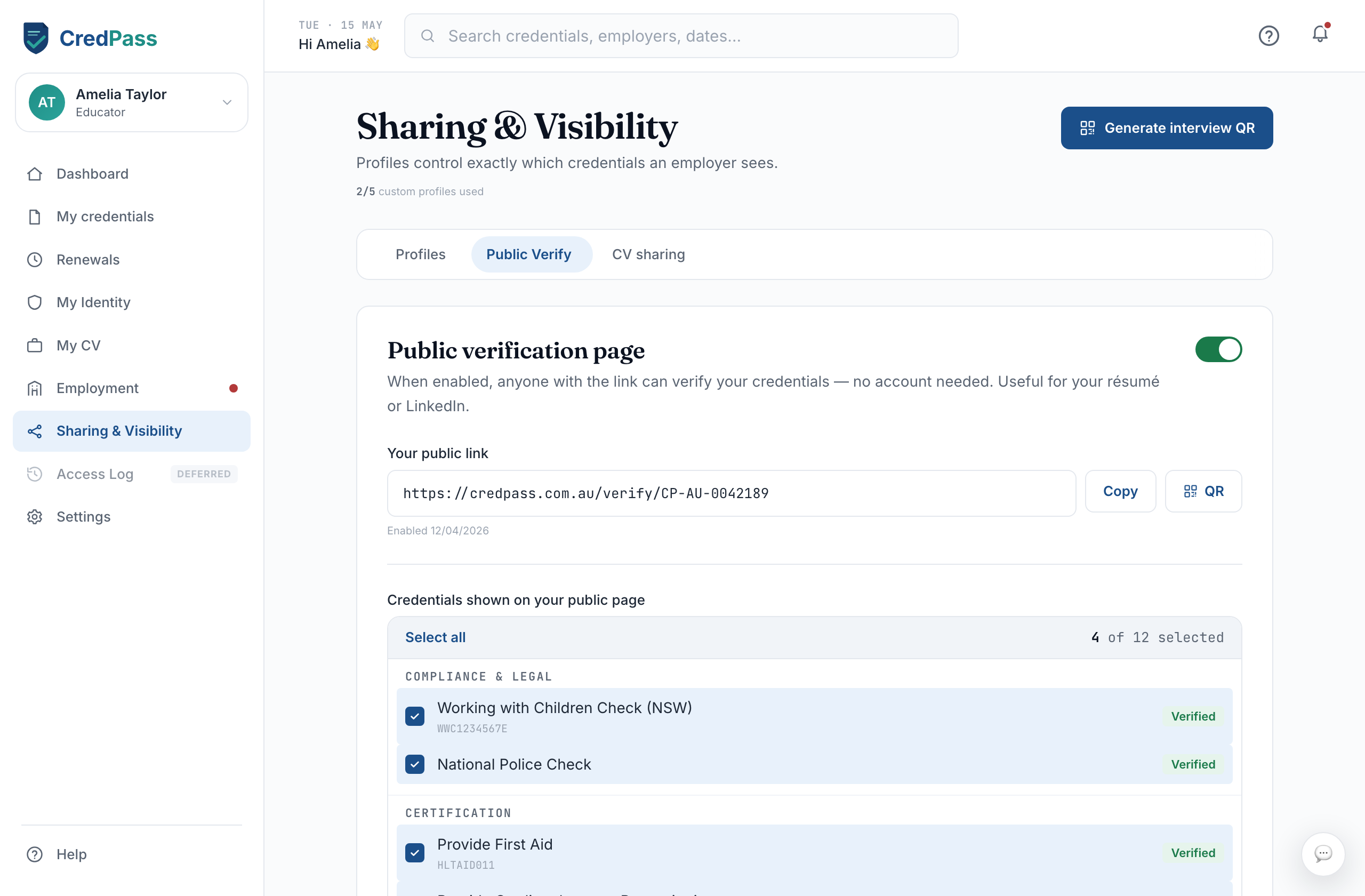 The public verification page settings