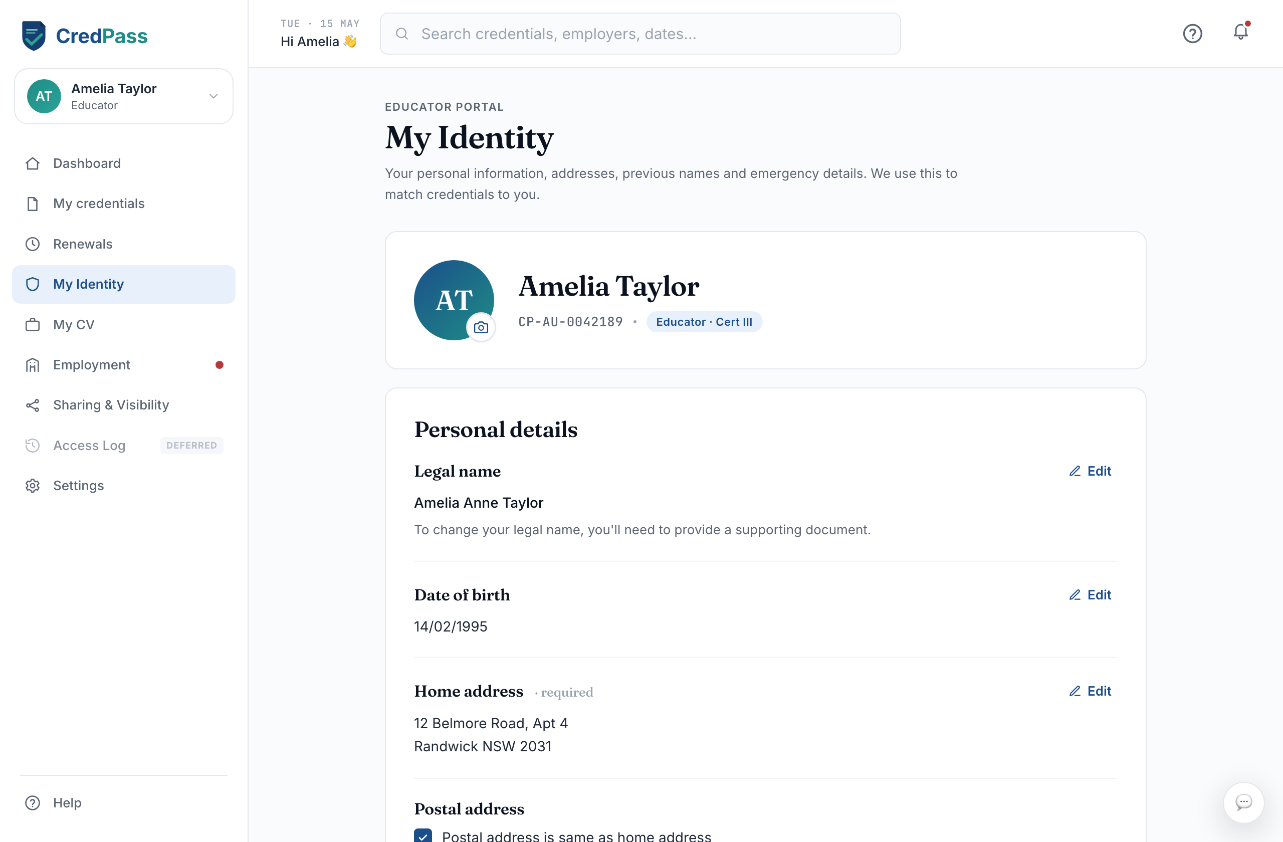 My Identity - Personal details