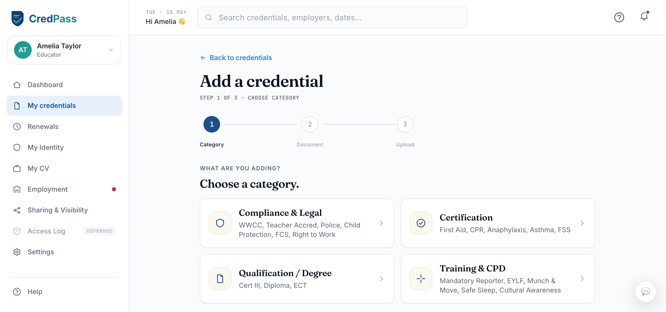 The Add credential flow